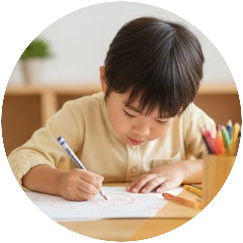 お絵描き中の男子